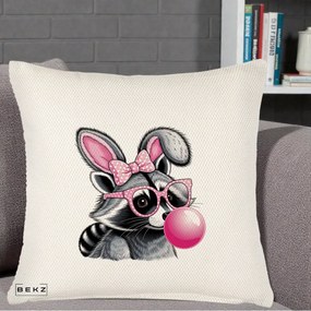 Perna Decorativa Raton cu Urechi de Iepure si Guma de Mestecat, 40x40 cm, Crem Reliefat, Husa Detasabila, Perna Inclusa, BEKZ®