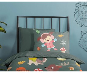 Lenjerie de pat pentru copii verde-închis din bumbac pentru pat de o persoană, extinsă 140x220 cm Fun – Good Morning