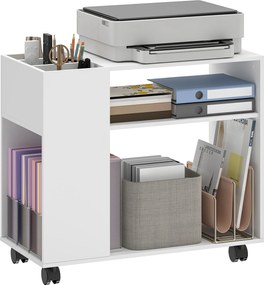 HOMCOM Suport imprimantă masă pentru imprimantă cu compartiment separat, suprafețe de depozitare pentru birou 70 x 34 x 60 cm Alb | Aosom Romania