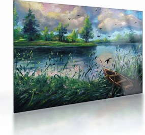 Tablou- Pictură în ulei, seară de vară lângă lac (70x50 cm)