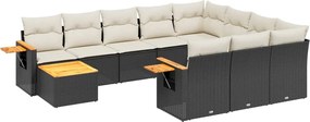 vidaXL Set canapele de grădină cu perne, 11 piese, negru, poliratan