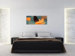 Tablou - fluture pe o floare portocalie (120x50 cm)