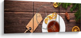 Tablou - ceașca cu decorații (cu ceas) (90x30 cm)