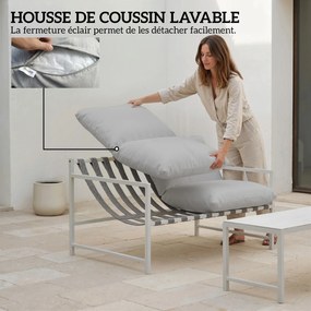 Outsunny Set mobilier de grădină exterior 2 piese, canapea cu perne, masă de cafea cu blat din sticlă securizată marmorat 3D, 125x80x64cm, gri deschis | Aosom Romania