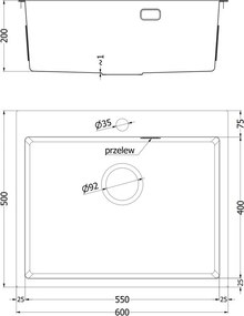 Mexen Solix chiuvetă de bucătărie din oțel cu 1 cuvă 600 x 500 mm, inox - 6408601000-01