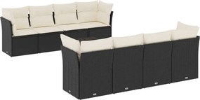 vidaXL Set mobilier de grădină cu perne, 9 piese, negru, poliratan