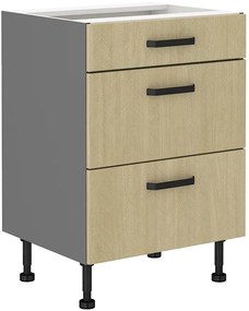 Dulap inferior de bucătărie Scarmi 60 D 3S BB (Antracit + Herringbone scandi). 1049761
