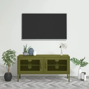 336234 vidaXL Comodă TV, verde măsliniu, 105x35x50 cm, oțel