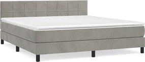 vidaXL Pat box spring cu saltea, gri deschis, 180x200 cm, catifea