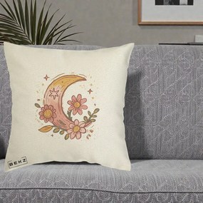 Perna Decorativa Luna Florala Boho, 40x40 cm, Ecru, Husa Detasabila, Perna Inclusa, BEKZ®