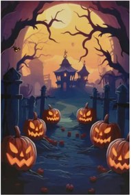 Pictură pe perete Cimitirul cu dovleci, 9 LED-uri, 60,5 x 40