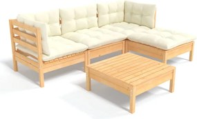 vidaXL Set mobilier grădină cu perne crem, 5 piese, lemn de pin
