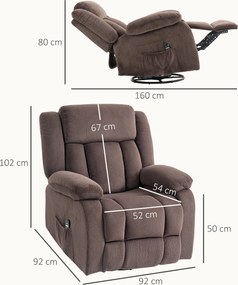 HOMCOM Fotoliu de masaj, 8 puncte de vibrație, 5 moduri, încălzire lombară, reglabil, rotativ, fotoliu tapițat, Maro | Aosom Romania