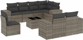 vidaXL Set canapele de grădină, 9 piese, cu perne, gri, poliratan