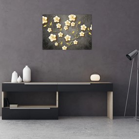Tablou pe sticlă - Arbust auriu pe fundal negru (70x50 cm)