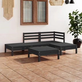 Set mobilier de gradina, 5 piese, negru, lemn masiv de pin Negru, 1