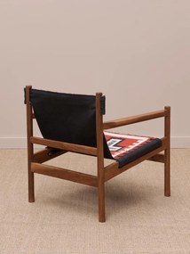 Fotoliu lounge kilim din lână și bumbac cu structură din lemn de acacia, „Frontierra”