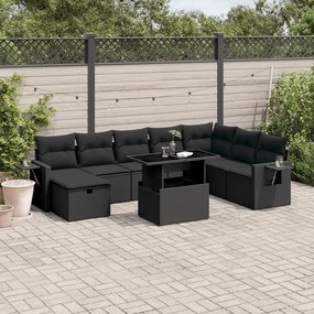 3275025 vidaXL Set mobilier de grădină cu perne, 9 piese, negru, poliratan