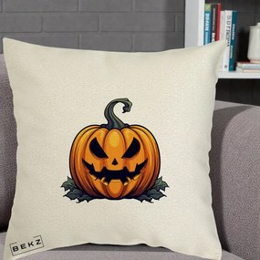 Perna Decorativa Halloween Jack-o'-Lantern Infricosator, 40x40 cm, Ecru, Husa Detasabila, Perna Inclusa, BEKZ®