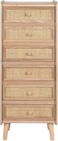 Comoda natur din lemn de paulownia si rattan, 40X30X104 cm