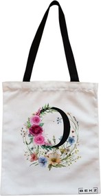 Sacosa de Panza pentru Cumparaturi, Geanta Tote, Cu litera O in Coronita Florala, Cu fermoar, 38x34.5 cm, Alba, BEKZ®