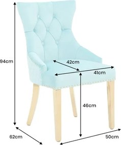 Set 2 scaune Stil Baroc, Catifea, Albastru Deschis, Metal, Auriu, Castle