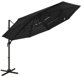 vidaXL Umbrelă de soare cu 4 niveluri, stâlp aluminiu, negru, 3x3 m