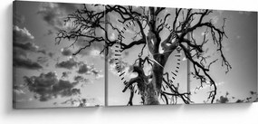 Tablou - Copacul, alb-negru (cu ceas) (90x30 cm)