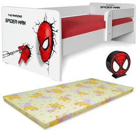Pat copii Spiderman P1 2-8 ani cu saltea Basic, protectie laterala detasabila si lampa USB