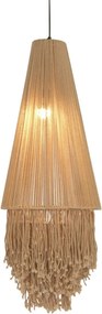 Lustră suspendată din bumbac și metal, natur, cu franjuri, finisaj natural, 100 x 36 cm, „Bonneval”