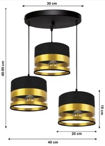 Lustră pe cablu MILO 3xE27/60W/230V aurie/neagră