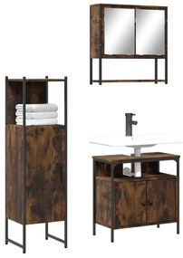 3214697 vidaXL Set mobilier de baie, 3 piese, stejar fumuriu, lemn prelucrat