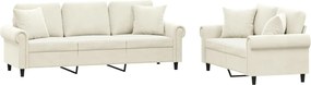 vidaXL Set de canapele cu perne, 2 piese, crem, catifea