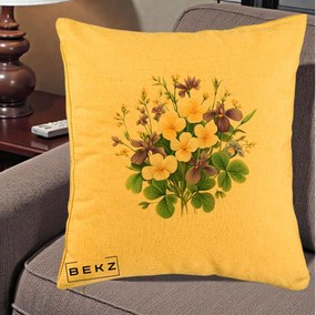 Perna Decorativa Viorele Iris Violet si Trifoi, 40x40 cm, Galben, Husa Detasabila, Perna Inclusa, BEKZ®