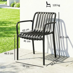 Set 4 Scaune de Grădină Outsunny Stivuibile din PP Rezistent la Razele UV, Scaune de Luat Masa pentru Exterior cu Spătar Ergonomic cu Lamele și Brațe, pentru Terasă, Balcon, Grădină, 55x58,5x81,5 cm, Negru | Aosom Romania