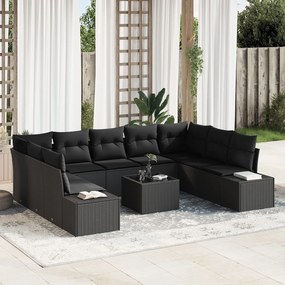 vidaXL Set de canapele pentru grădină 10 pcs Negru Rattan poli