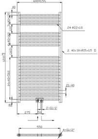 Novaservis - Radiator de baie tip scară, 120 x 60 cm, 644 W / 230 V, drept, negru
