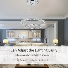 HOMCOM Candelabru LED Elegant cu 3 Inele Reglabile, Iluminat Modern Living, Plafonieră Decorativă Ф60x110cm | Aosom Romania