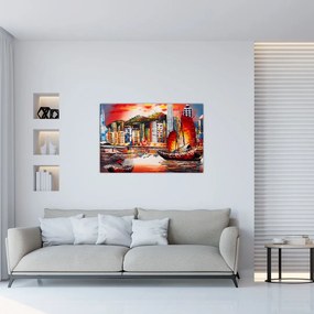 Tablou - Victoria Harbour, Hong Kong, pictură în ulei (90x60 cm)