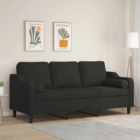 Canapea cu 3 locuri cu pernute, negru, 180 cm, textil
