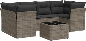 vidaXL Set canapele de grădină, 7 piese, cu perne, gri, poliratan