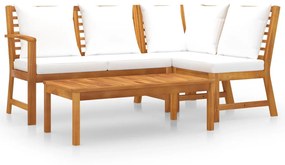 3057771 vidaXL Set mobilier de grădină, 4 piese, perne crem, lemn masiv acacia