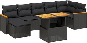 vidaXL Set mobilier de grădină cu perne, 8 piese, negru, poliratan