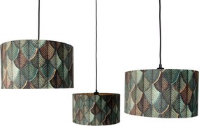 Lampă suspendată neagră cu abajur cu frunze și interior auriu 35cm - Cava