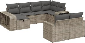 vidaXL Set mobilier de grădină cu perne, 10 piese, gri, poliratan