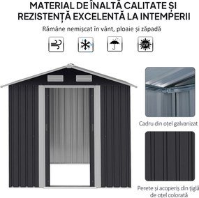 Outsunny Magazia de Gradina, sopron pentru Scule, casuta de unelte din Otel Zincat cu Usa Culisanta Dubla, Negru | Aosom Romania