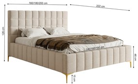 Pat matrimonial 180 cm Sheldona 180 (cu somieră) (cu sp. depozitare) (bej + auriu). 1099757