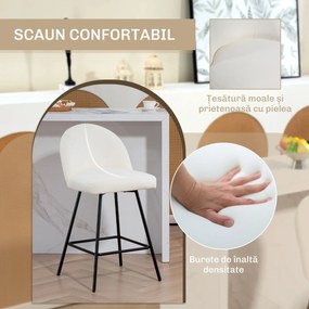 HOMCOM Set 2 Scaune de Bar cu Spătar din Catifea și Suport pentru Picioare, 48.5x56x92 cm, Alb Crem | Aosom Romania