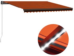 vidaXL Copertină retractabilă manual LED portocaliu/maro, 450 x 300 cm