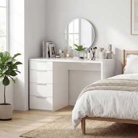 HOMCOM Birou Compact, 110x61.5x75 cm Birou Modern cu 4 Sertare, Masă pentru Computer, Cameră și Birou, Alb Lucios | Aosom Romania